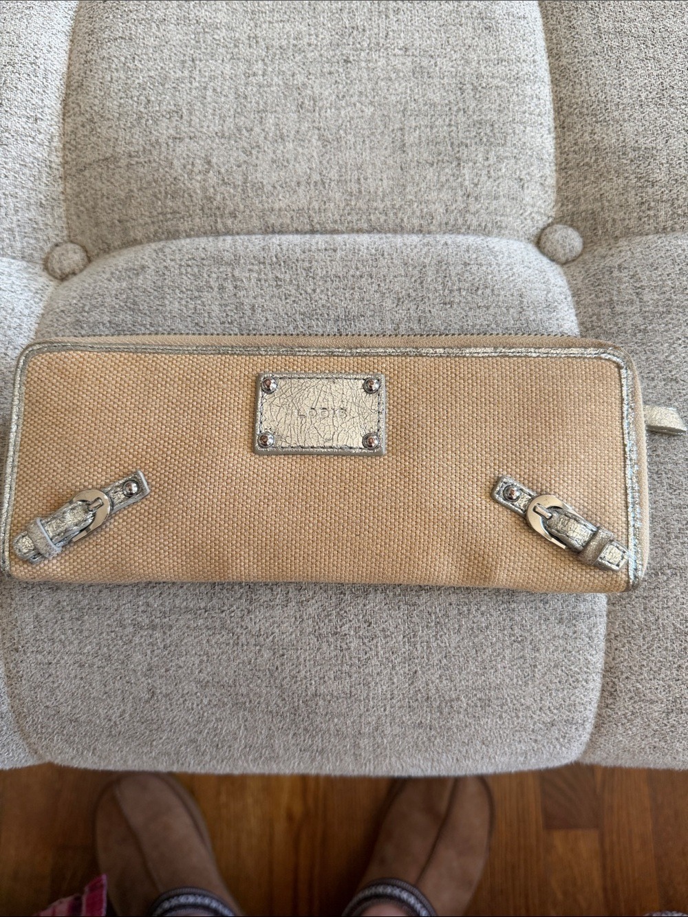 Lodis Bora Bora Darby Long Zipper Clutch Wallet Silver & Canvas| MSRP $108